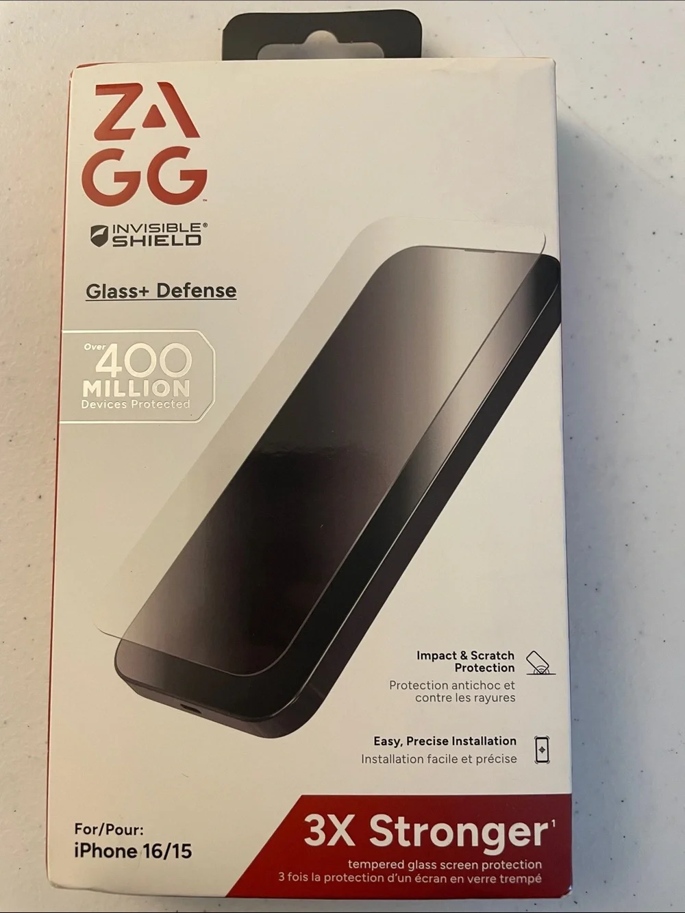 ZAGG InvisibleShield Glass+ Defense Screen Protector for iPhone 16/15 - Black